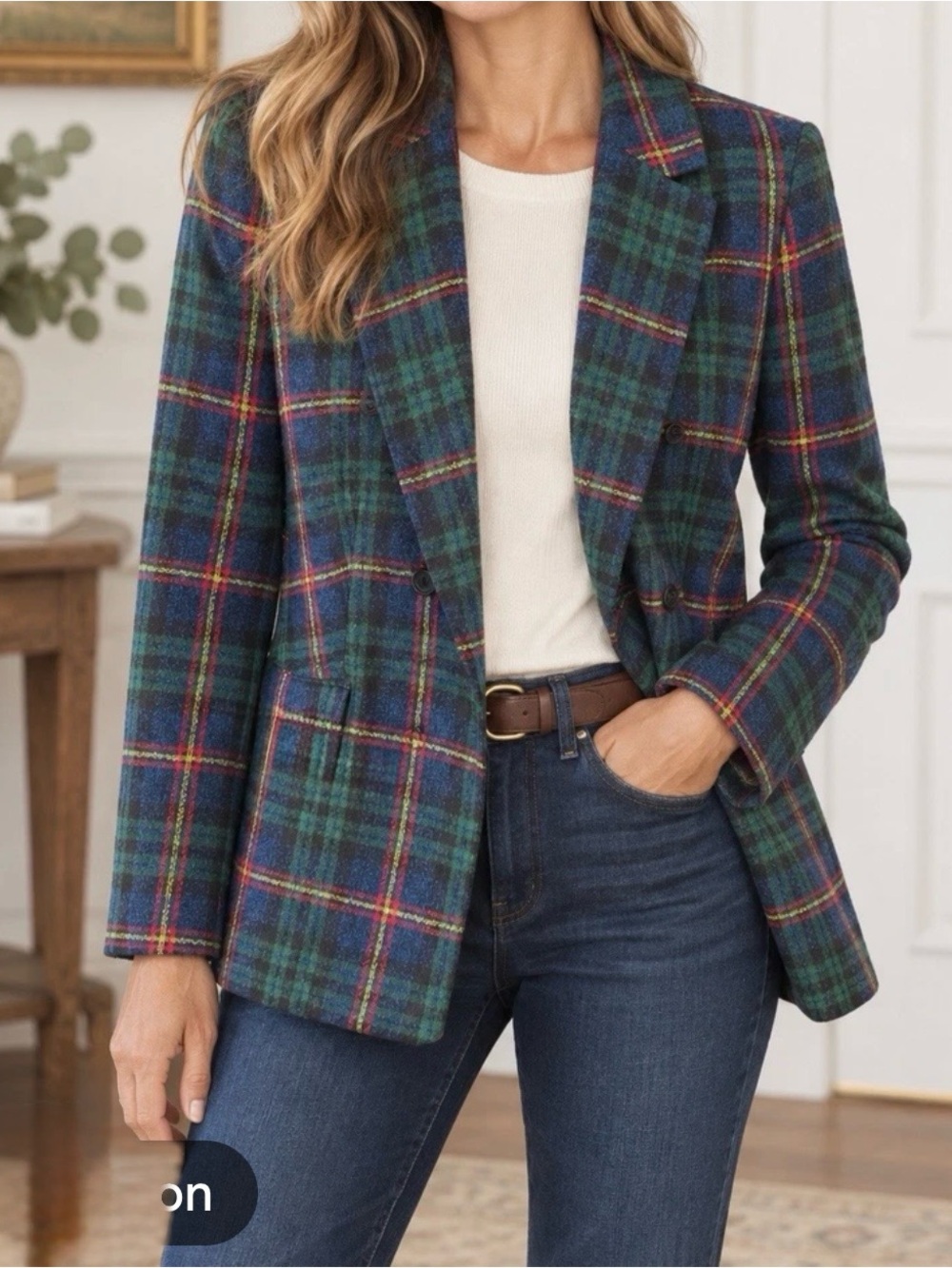 Talbots Green Plaid Single-Button Blazer - Picture 2 of 4
